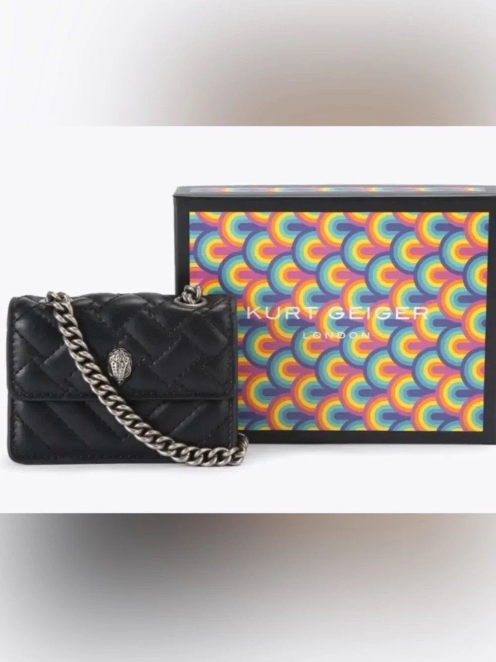 Kurt Geiger Black Quilted Crossbody with Silver Chain